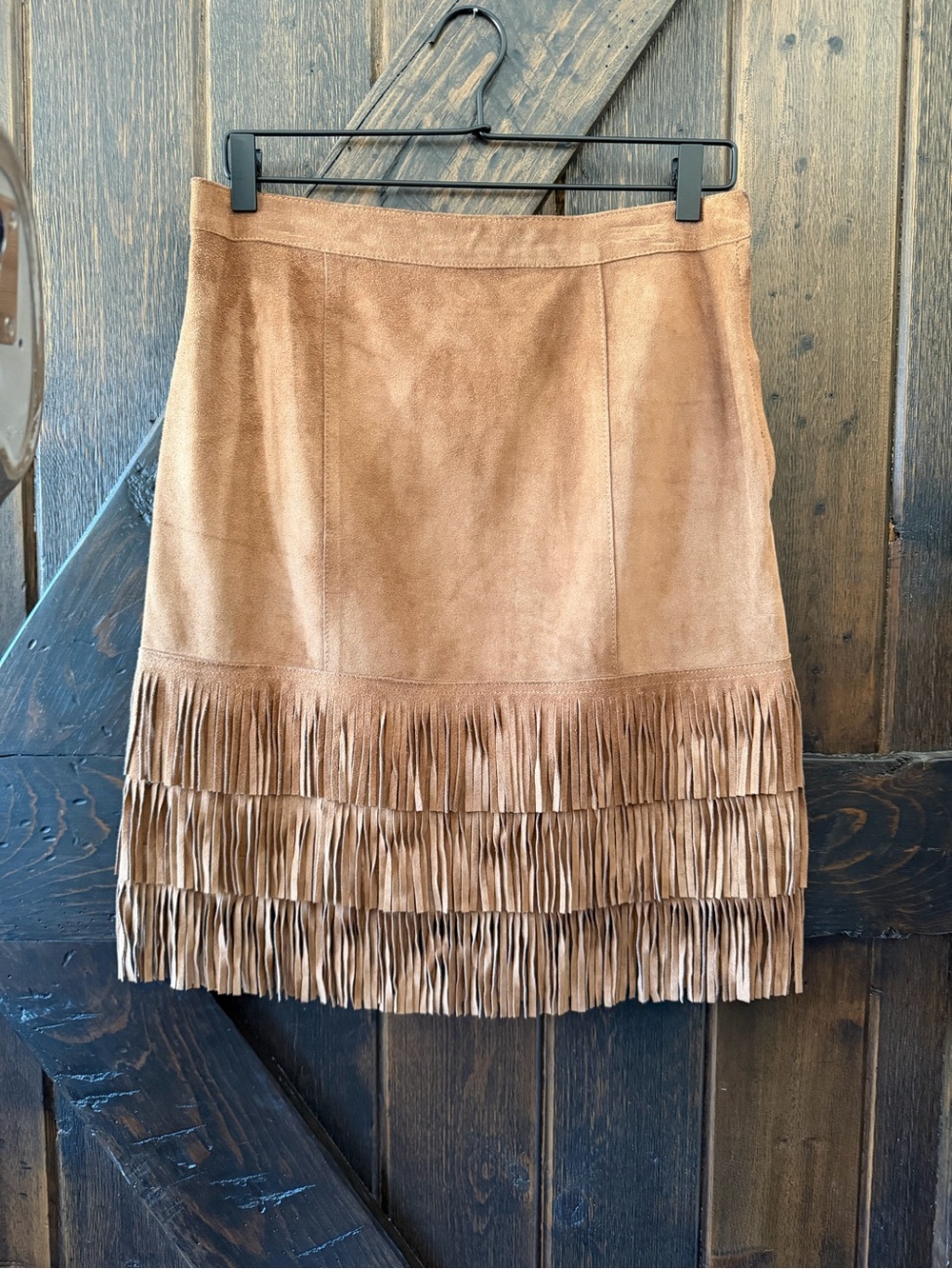 Vintage 2000 Ralph Lauren Sport Leather Fringe Skirt Y2K Western Boho Size 8